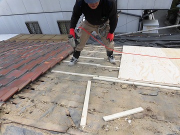 新設野地板の様子 構造用合板12mm使用